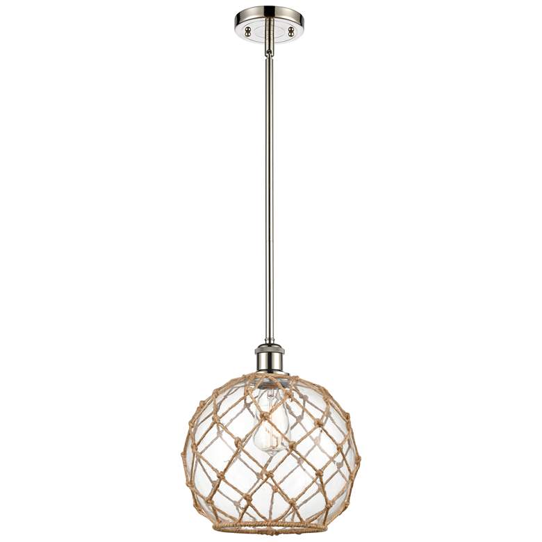 Image 1 Farmhouse 10"W Stemmed Polished Nickel Mini Pendant w/ Clear & Bro