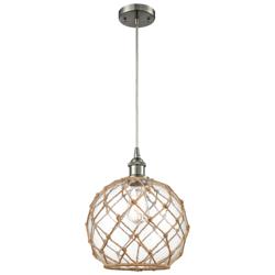 Farmhouse 10" LED Mini Pendant - Satin Nickel - Clear Glass - Brown