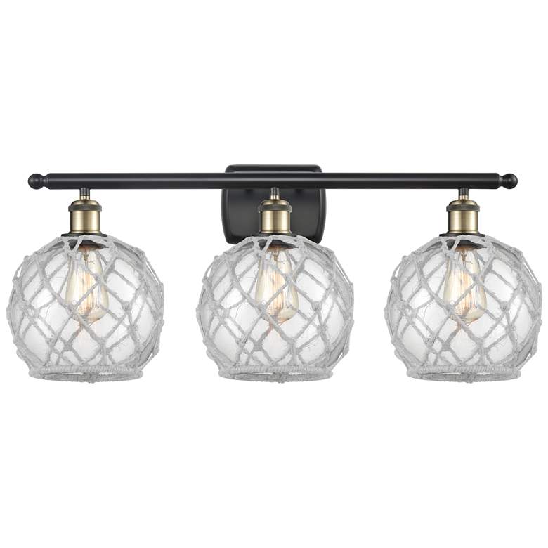 Image 1 Farmhouse 26" 3-Light Black Brass Bath Light w/ Clear & White Rope