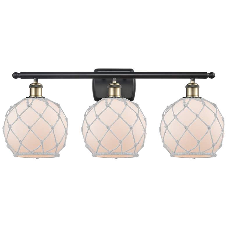 Image 1 Farmhouse 26" 3-Light Black Brass Bath Light w/ White Rope Shade