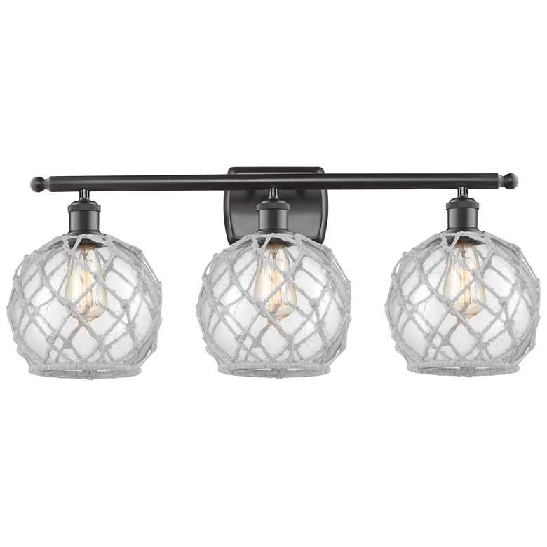 Image 1 Farmhouse 26" 3-Light Bronze Bath Light w/ Clear & White Rope Shad