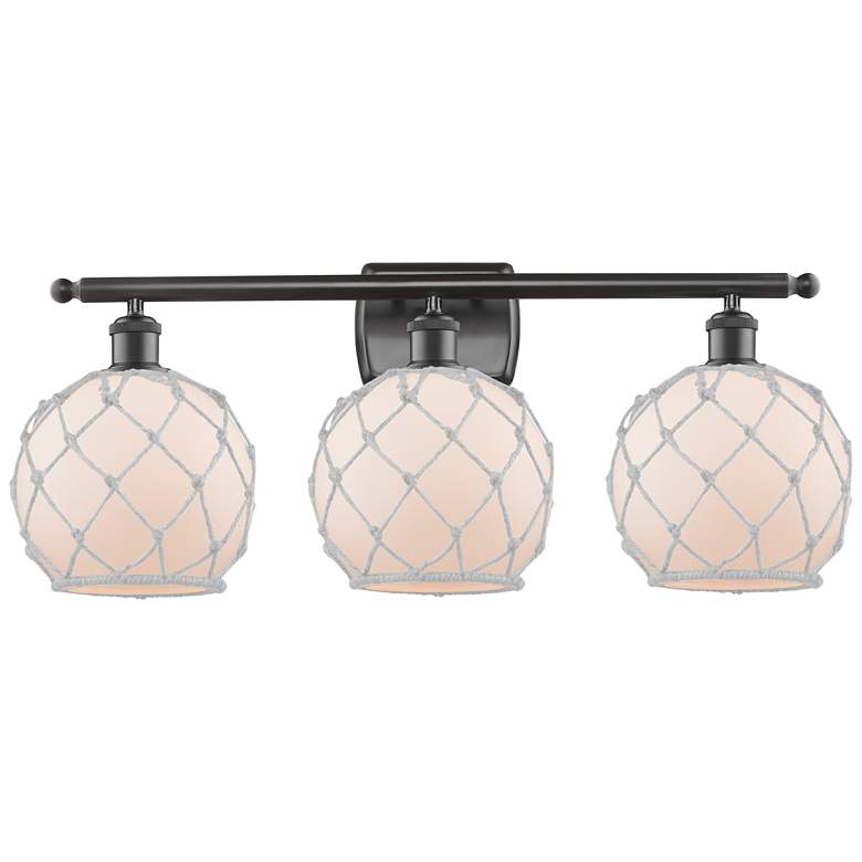 Image 1 Farmhouse 26" 3-Light Bronze Bath Light w/ White Rope Shade