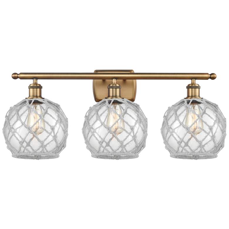 Image 1 Farmhouse 26" 3-Light Brushed Brass Bath Light w/ Clear & White Ro