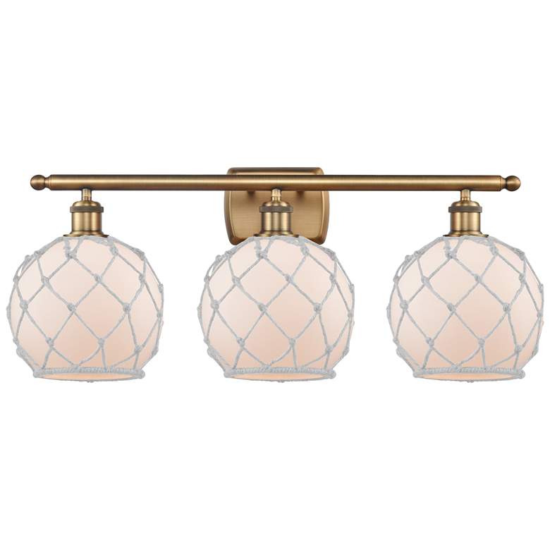 Image 1 Farmhouse 26" 3-Light Brushed Brass Bath Light w/ White Rope Shade
