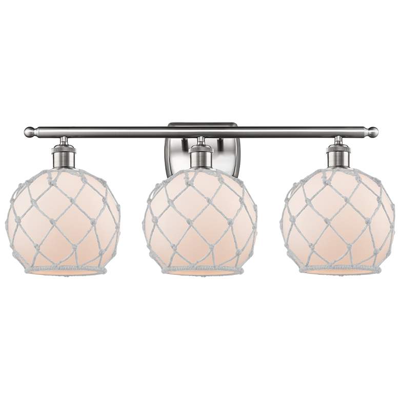 Image 1 Farmhouse 26" 3-Light Brushed Nickel Bath Light w/ White Rope Shade
