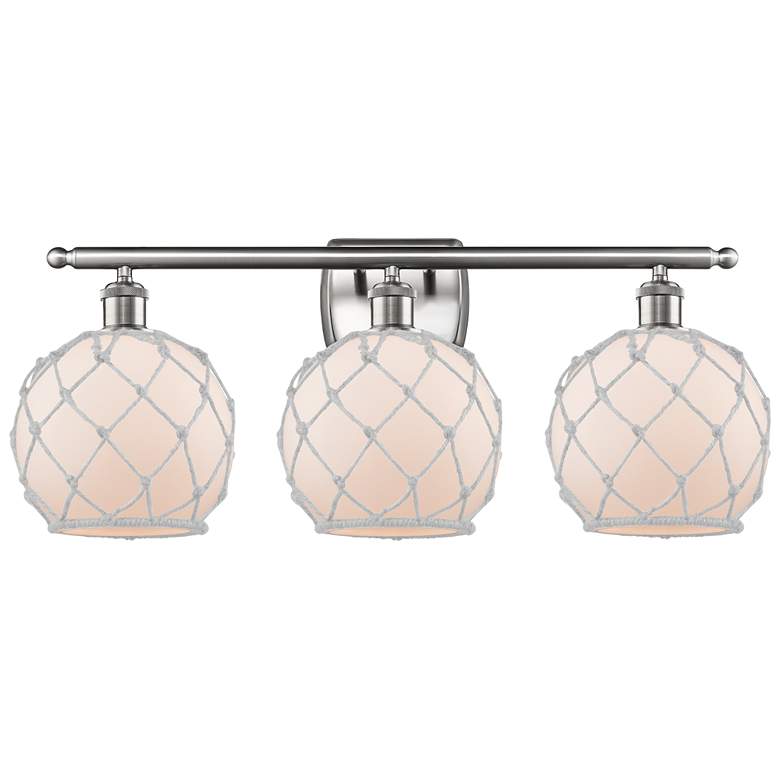 Image 1 Farmhouse 26 inch 3-Light Brushed Nickel Bath Light w/ White Rope Shade