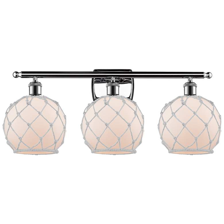 Image 1 Farmhouse 26" 3-Light Chrome Bath Light w/ White Rope Shade