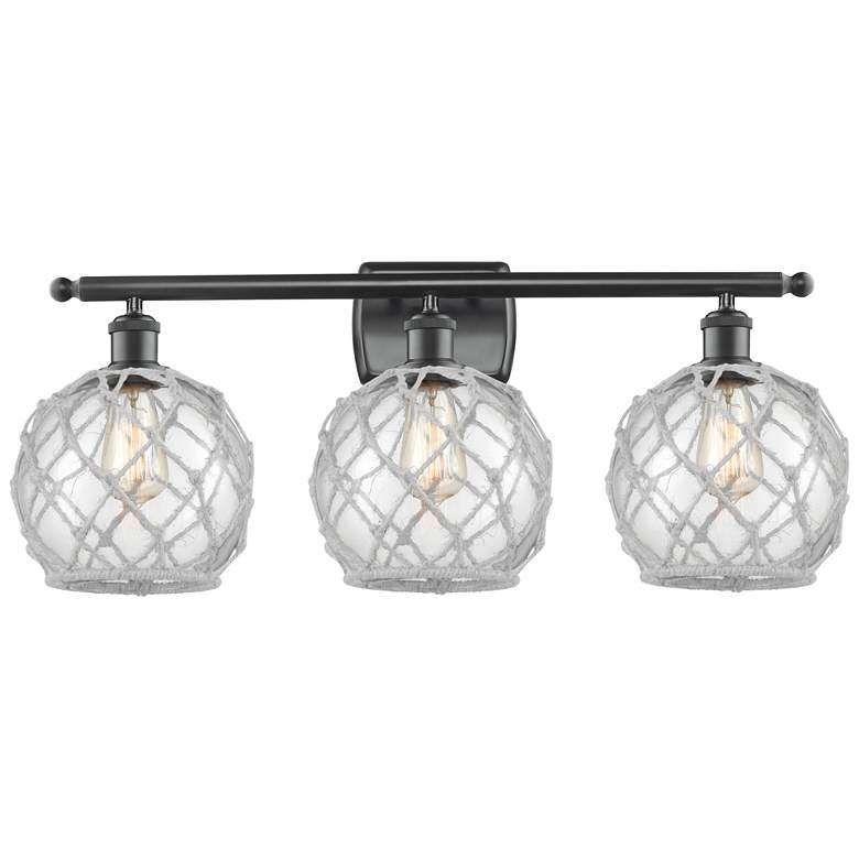 Image 1 Farmhouse 26" 3-Light Matte Black Bath Light w/ Clear & White Rope