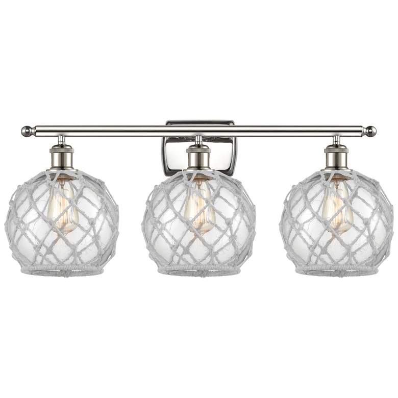 Image 1 Farmhouse 26" 3-Light Polished Nickel Bath Light w/ Clear & White