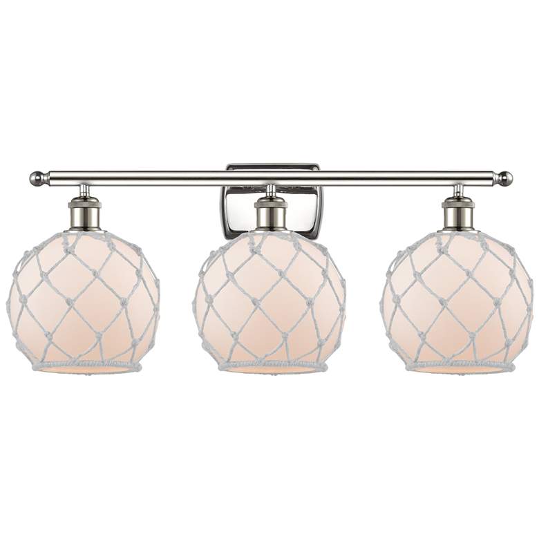Image 1 Farmhouse 26" 3-Light Polished Nickel Bath Light w/ White Rope Shade
