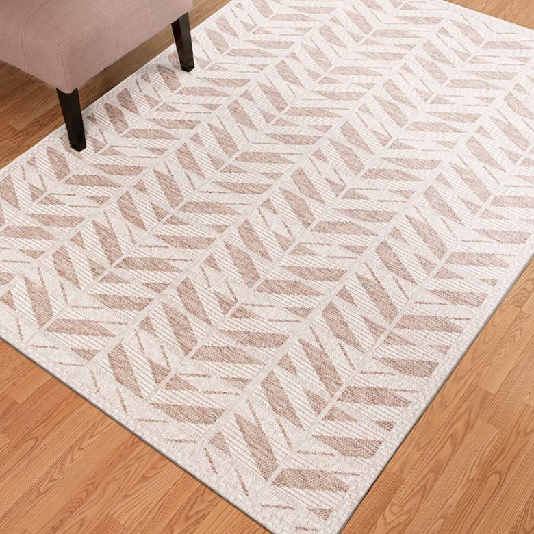 Image 1 Farmhouse 3201 5'x7'7" Beige Chevron Indoor-Outdoor Area Rug