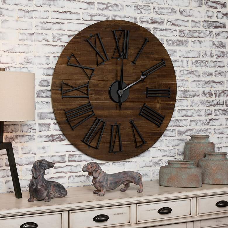Image 1 Farmhouse 35 1/2" Wide Rustic Wall Clock