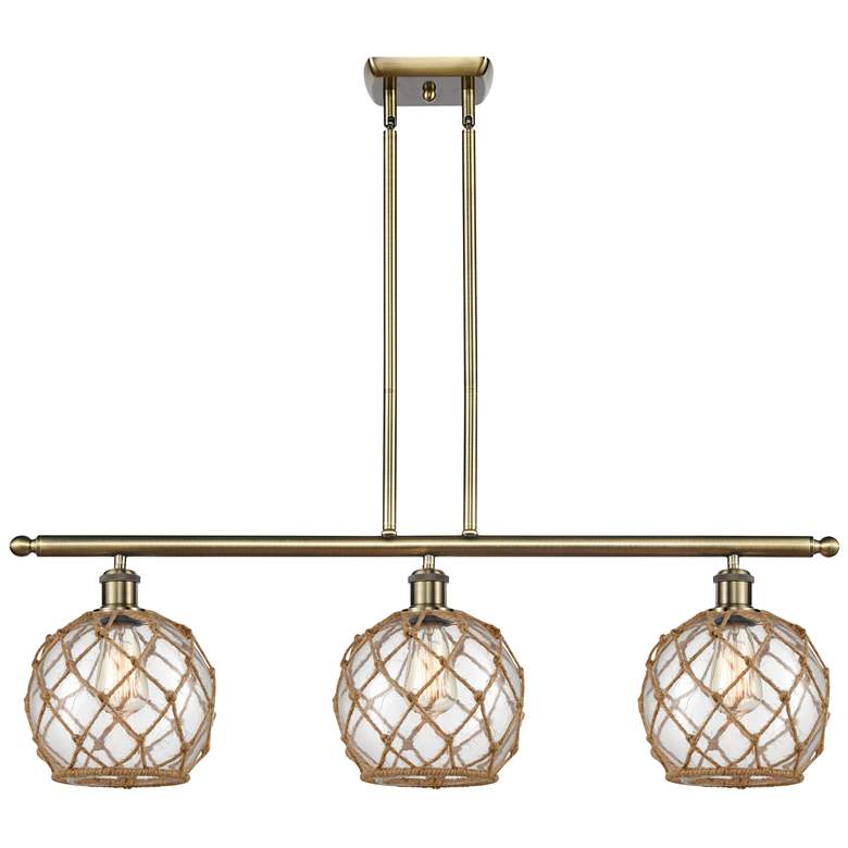 Image 1 Farmhouse 36"W 3 Light Antique Brass Island Light w/ Clear and Brown S