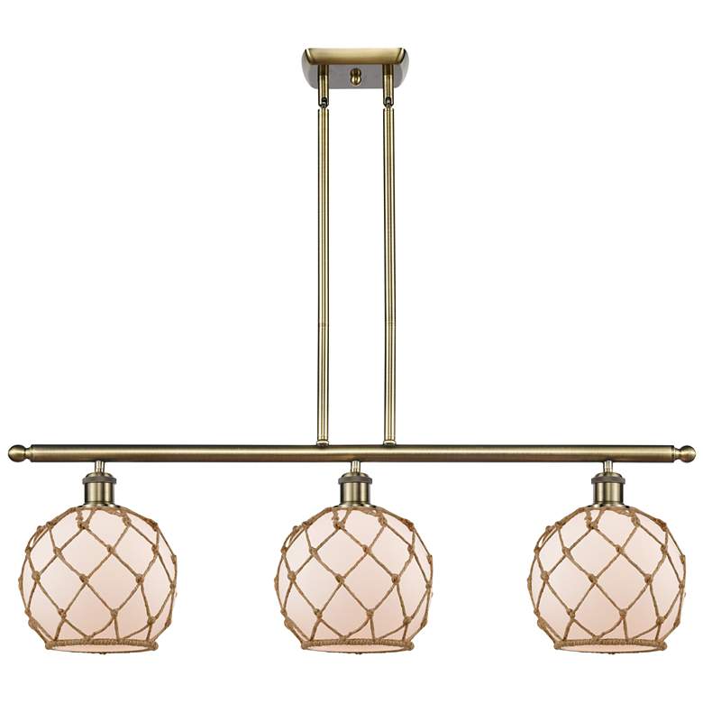 Image 1 Farmhouse 36"W 3 Light Antique Brass Island Light w/ White and Brown S