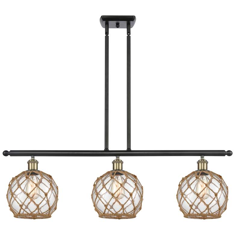 Image 1 Farmhouse 36"W 3 Light Black Brass Island Light w/ Clear and Brown Sha