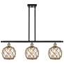 Farmhouse 36"W 3 Light Black Brass Island Light w/ Clear and Brown Sha