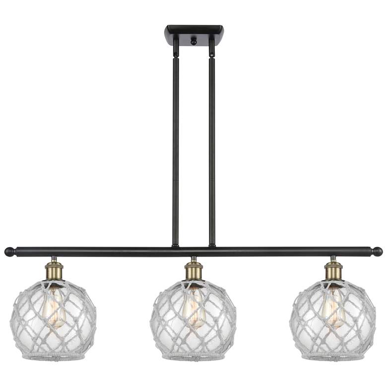 Image 1 Farmhouse 36"W 3 Light Black Brass Island Light w/ Clear and White Sha