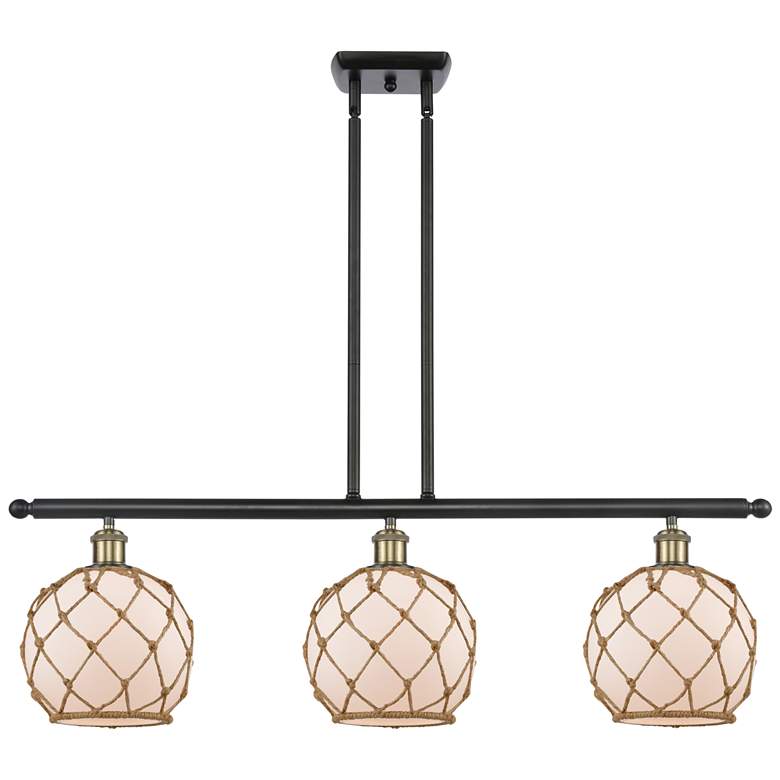 Image 1 Farmhouse 36"W 3 Light Black Brass Island Light w/ White and Brown Sha