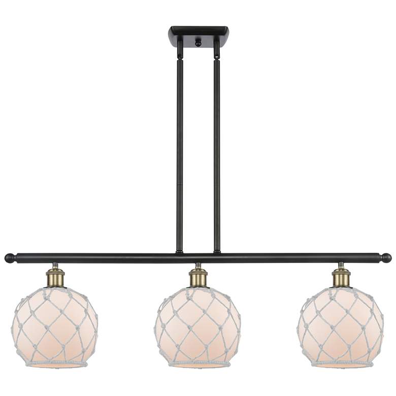 Image 1 Farmhouse 36"W 3 Light Black Brass Island Light w/ White Shade