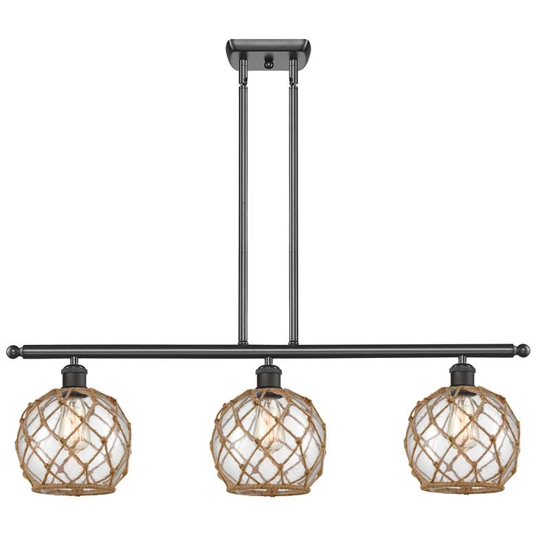 Image 1 Farmhouse 36"W 3 Light Bronze Island Light w/ Clear and Brown Shade