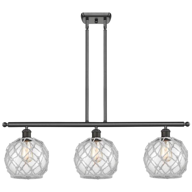 Image 1 Farmhouse 36"W 3 Light Bronze Island Light w/ Clear and White Shade