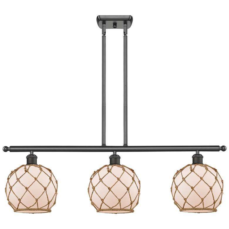 Image 1 Farmhouse 36"W 3 Light Bronze Island Light w/ White and Brown Shade