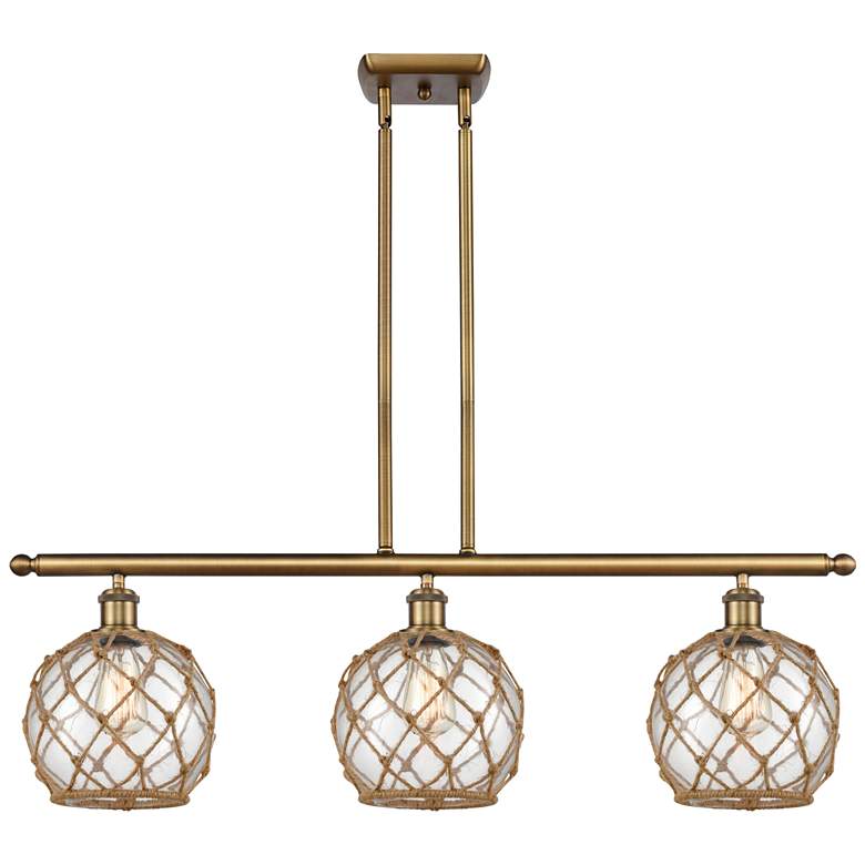 Image 1 Farmhouse 36"W 3 Light Brushed Brass Island Light w/ Clear and Brown S
