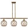 Farmhouse 36"W 3 Light Brushed Brass Island Light w/ Clear and Brown S
