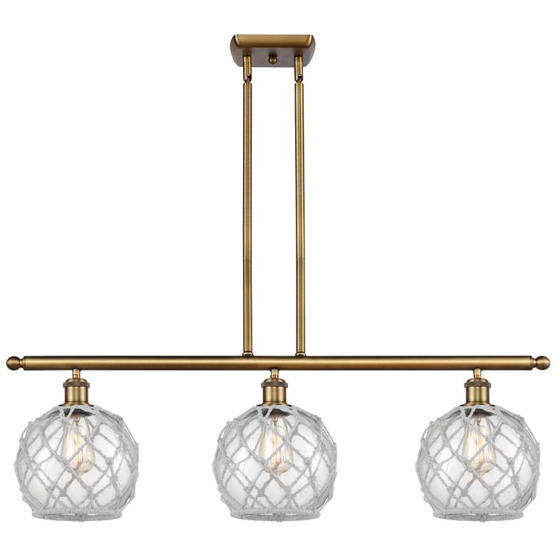 Image 1 Farmhouse 36"W 3 Light Brushed Brass Island Light w/ Clear and White S