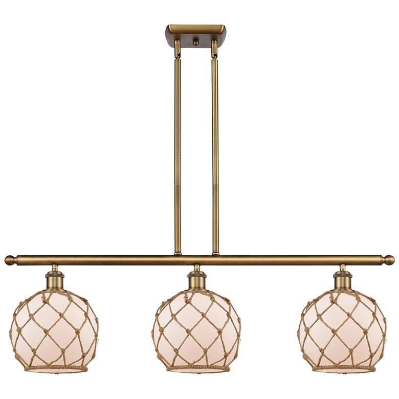 Image 1 Farmhouse 36"W 3 Light Brushed Brass Island Light w/ White and Brown S