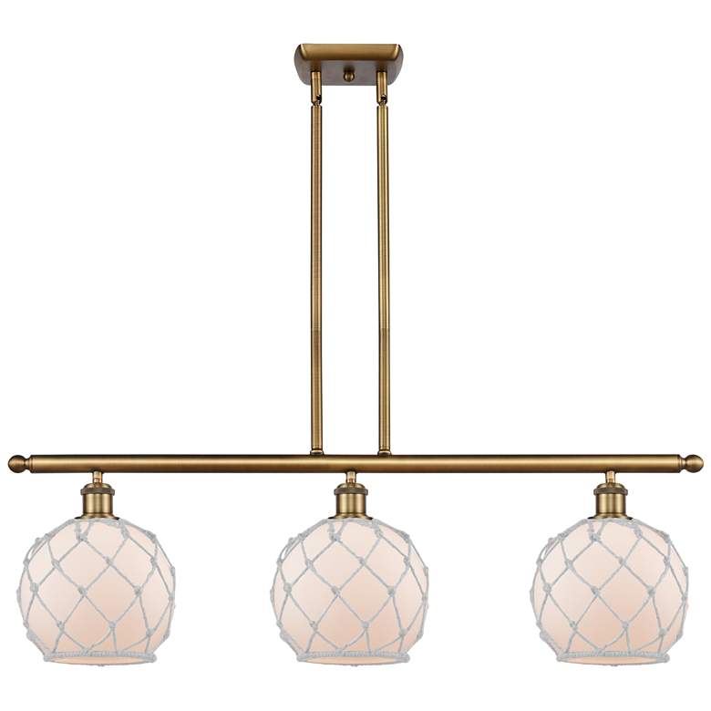 Image 1 Farmhouse 36"W 3 Light Brushed Brass Island Light w/ White Shade