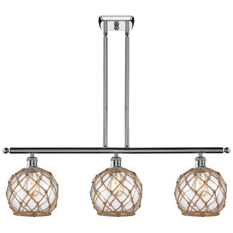 Image 1 Farmhouse 36"W 3 Light Chrome Island Light w/ Clear and Brown Shade