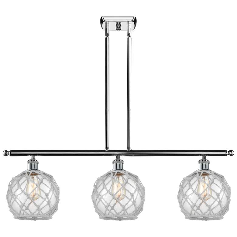 Image 1 Farmhouse 36"W 3 Light Chrome Island Light w/ Clear and White Shade
