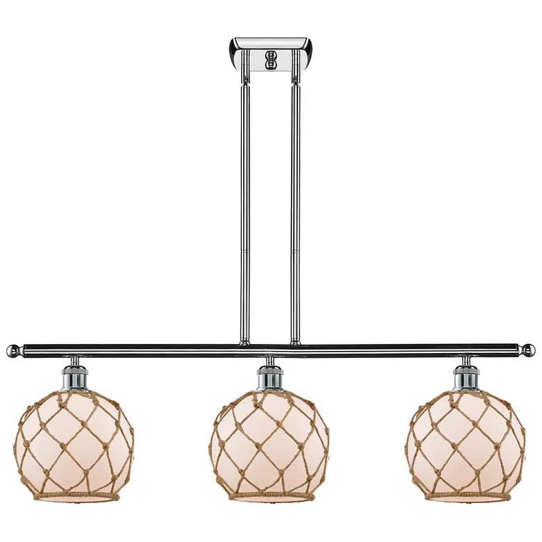 Image 1 Farmhouse 36"W 3 Light Chrome Island Light w/ White and Brown Shade