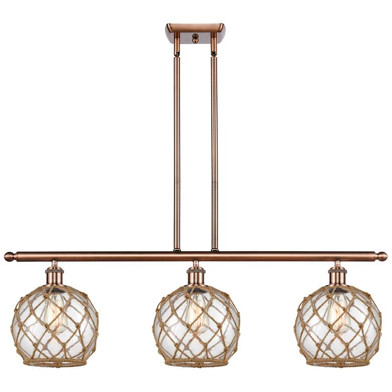 Image 1 Farmhouse 36"W 3 Light Copper Island Light w/ Clear and Brown Shade
