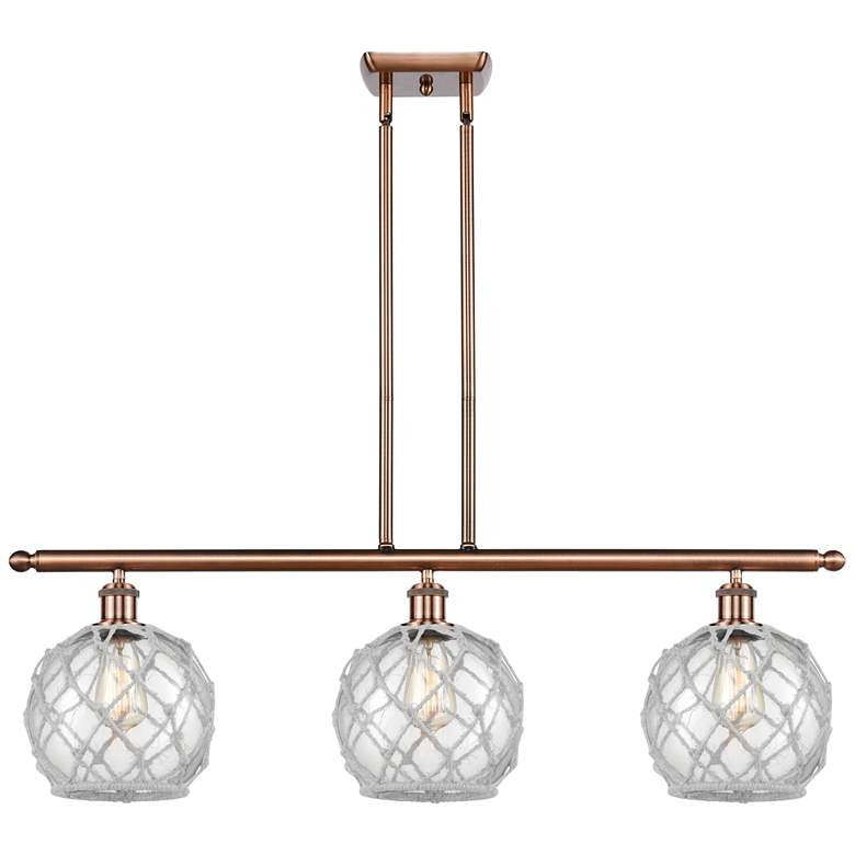 Image 1 Farmhouse 36"W 3 Light Copper Island Light w/ Clear and White Shade