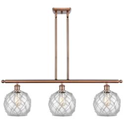 Farmhouse 36"W 3 Light Copper Island Light w/ Clear and White Shade