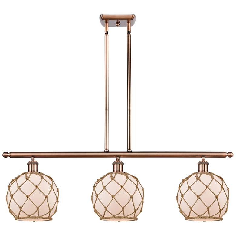 Image 1 Farmhouse 36"W 3 Light Copper Island Light w/ White and Brown Shade