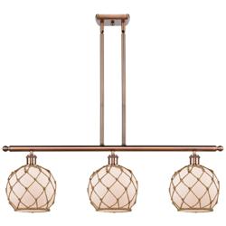 Farmhouse 36&quot;W 3 Light Copper Island Light w/ White and Brown Shade