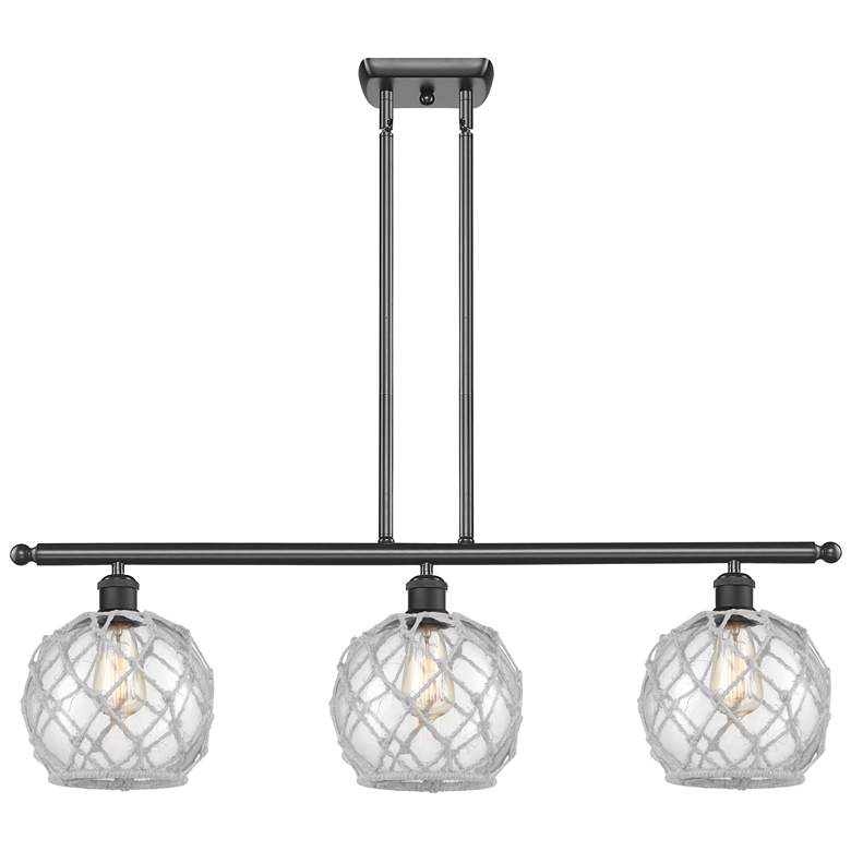 Image 1 Farmhouse 36"W 3 Light Matte Black Island Light w/ Clear and White Sha