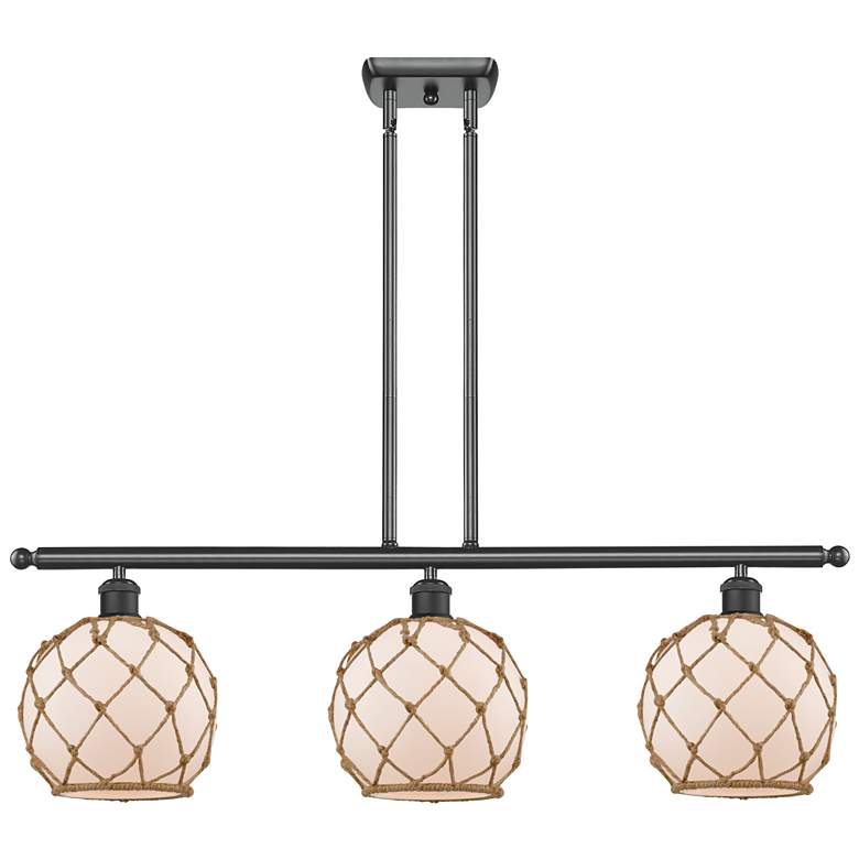 Image 1 Farmhouse 36"W 3 Light Matte Black Island Light w/ White and Brown Sha