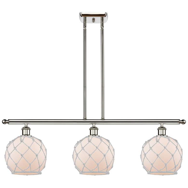 Image 1 Farmhouse 36"W 3 Light Polished Nickel Island Light w/ White Shade