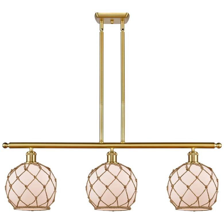 Image 1 Farmhouse 36"W 3 Light Satin Gold Island Light w/ White and Brown Shad