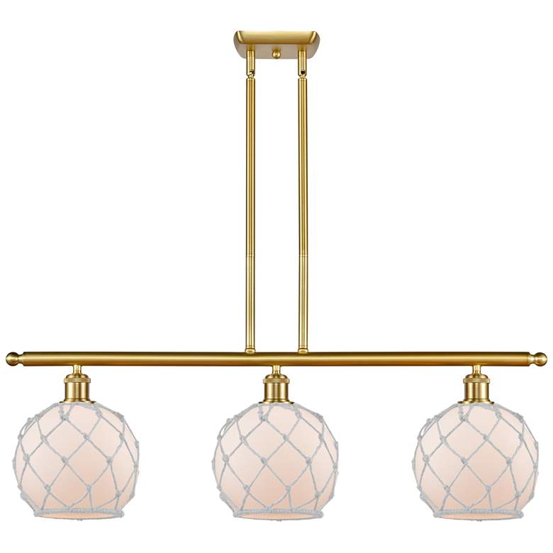 Image 1 Farmhouse 36"W 3 Light Satin Gold Island Light w/ White Shade
