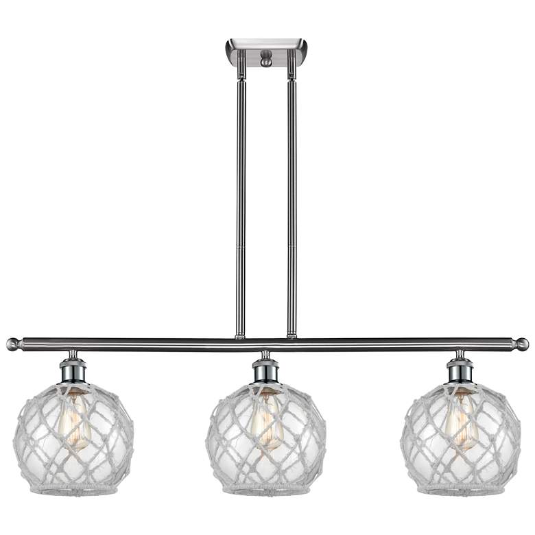 Image 1 Farmhouse 36"W 3 Light Satin Nickel Island Light w/ Clear and White Sh