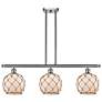 Farmhouse 36"W 3 Light Satin Nickel Island Light w/ White and Brown Sh