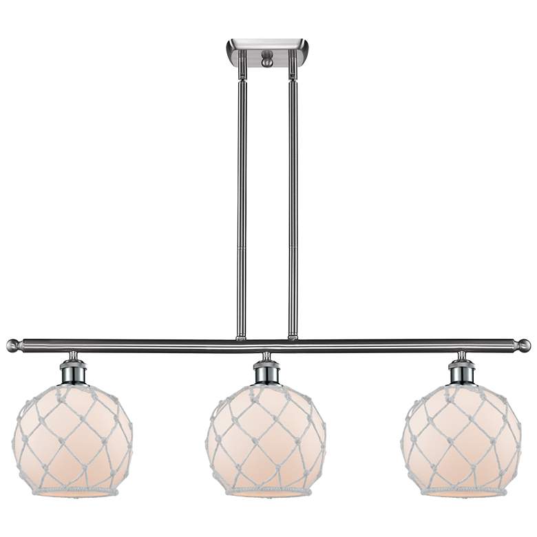 Image 1 Farmhouse 36"W 3 Light Satin Nickel Island Light w/ White Shade
