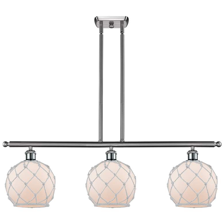 Image 1 Farmhouse 36 inchW 3 Light Satin Nickel Island Light w/ White Shade