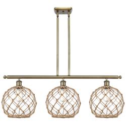 Farmhouse 36"W 3 Lt Antique Brass Island Light w/ Clear & Brown Sh