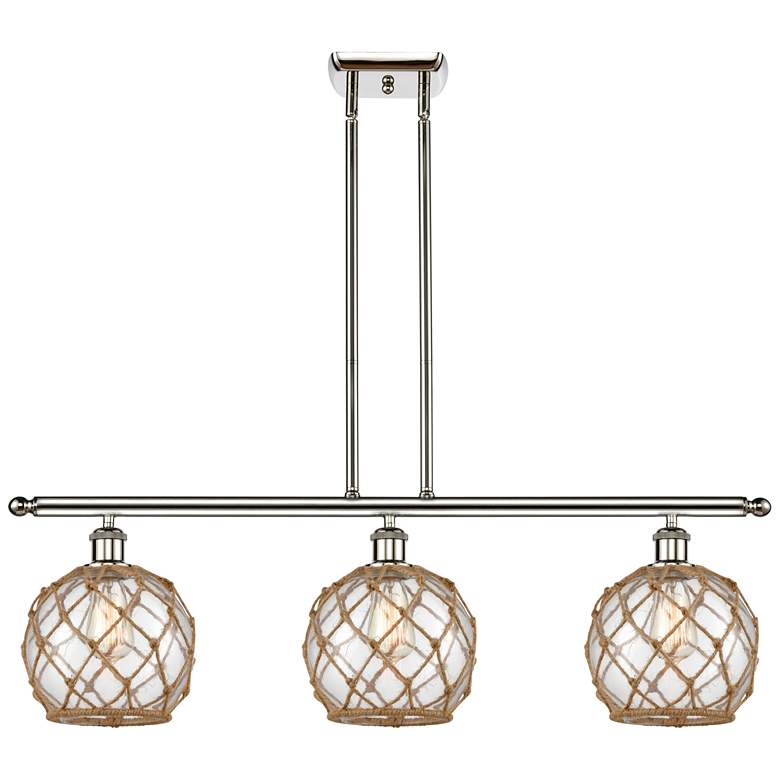 Image 1 Farmhouse 36"W 3 Lt Polished Nickel Island Light w/ Clear and Brown Sh